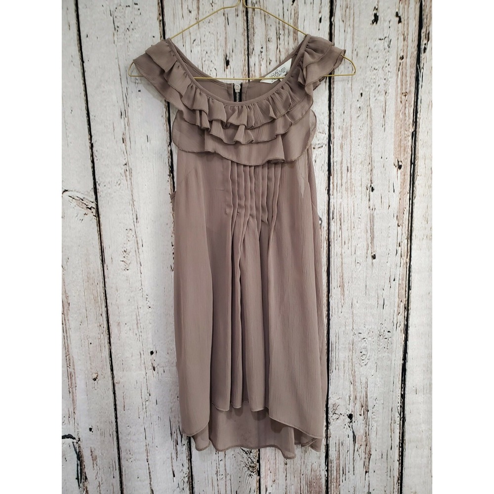 Tramp Designer Women's Small Tuxedo Pleat Ruffle Blouse Tank Top Chic Elegant